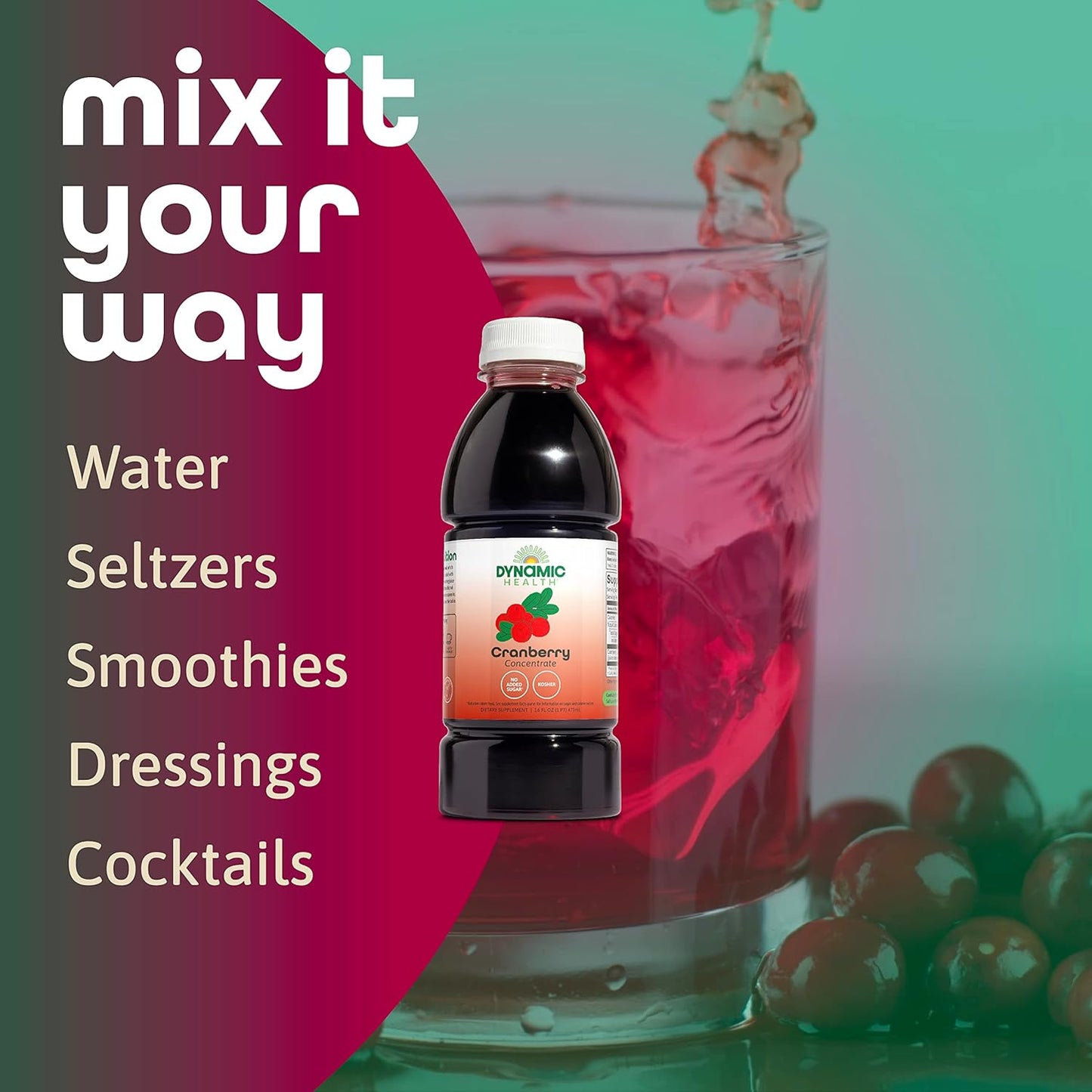 100% Pure Cranberry Juice Concentrate - Unsweetened, Natural Antioxidant Supplement - No Additives, Sugar, or Preservatives - 16 Servings, 16oz