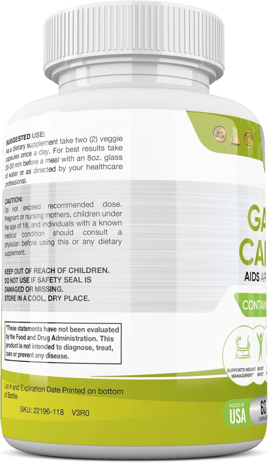 100% Pure Garcinia Cambogia Extract with 95% HCA - Appetite Control - Top Carb Blocker for Women & Men - Made in USA - 60 Capsules