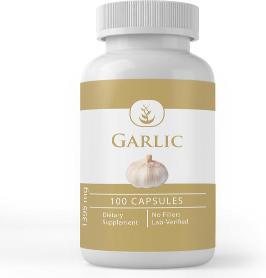 100% Pure Garlic Capsules - 100 Capsules, No Additives or Fillers, Lab Verified