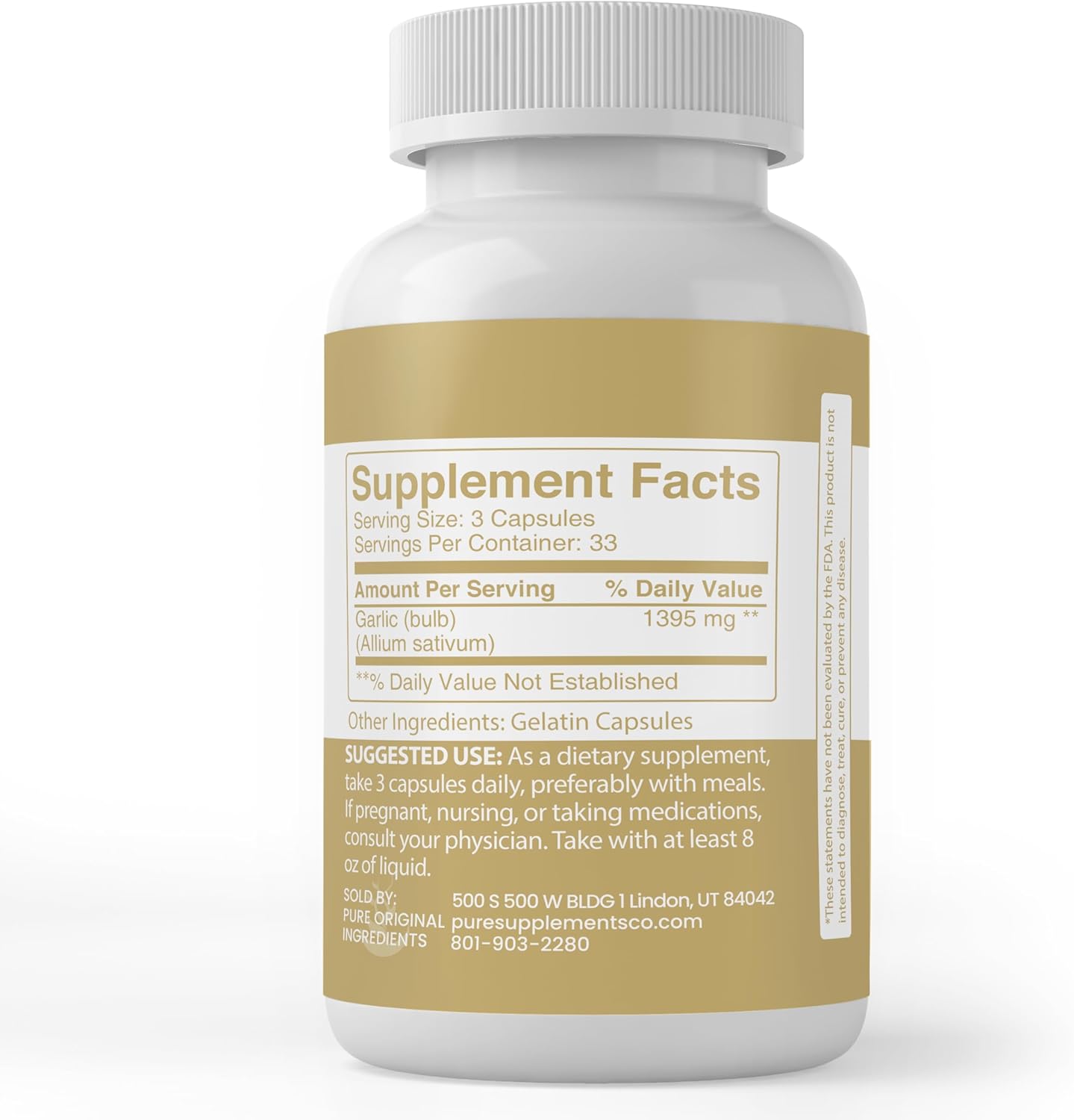100% Pure Garlic Capsules - 100 Capsules, No Additives or Fillers, Lab Verified
