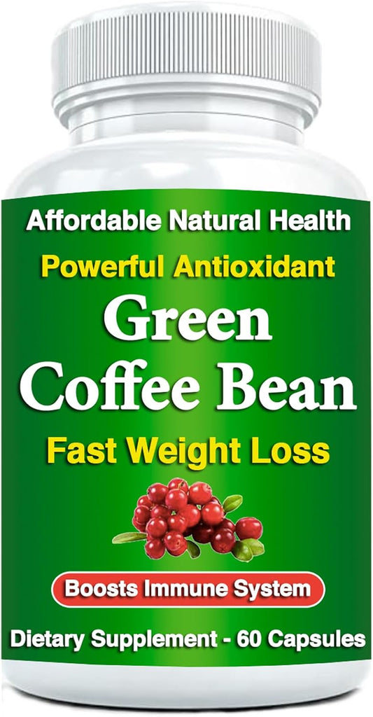 100% Pure Green Coffee Bean Extract Capsules - 10,000mg, 60 Capsules, 2 Month Supply, 50% Chlorogenic Acid, Non-GMO & Gluten Free