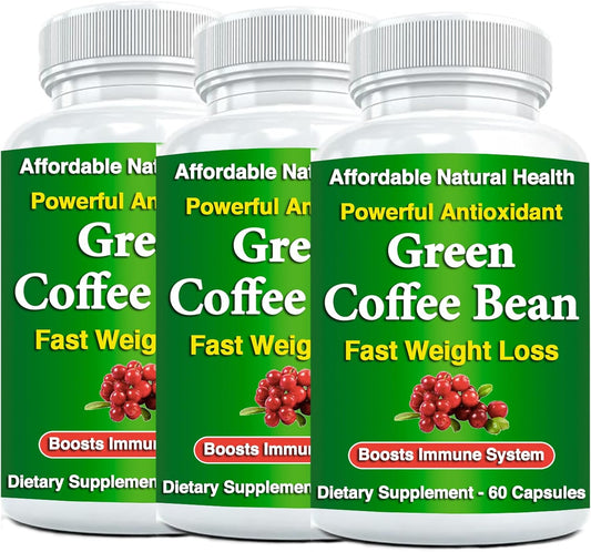 100% Pure Green Coffee Bean Extract Capsules - 10,000mg Strength, 50% Chlorogenic Acid, 180 Capsules - Non-GMO & Gluten Free - Herbal Supplement for 6 Months