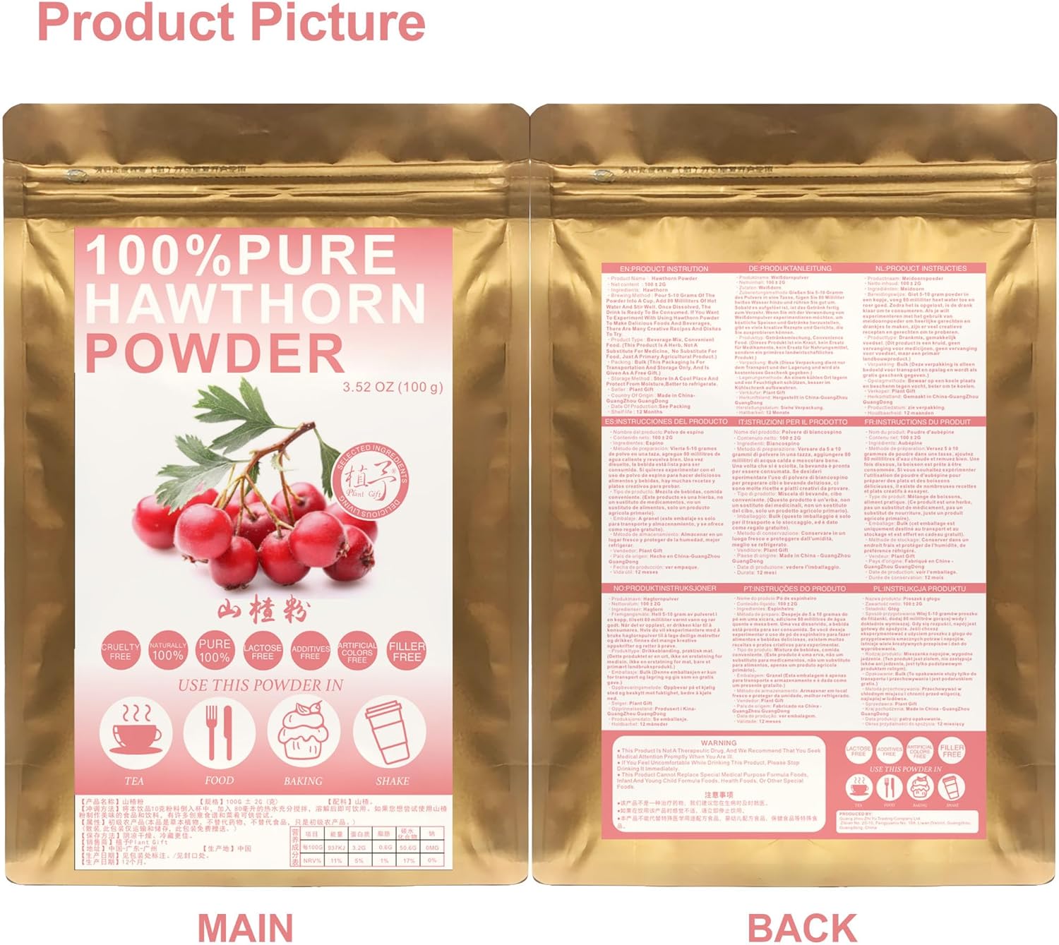 100% Pure Hawthorn Powder - Dried Berries Juice Extract - 100g Plant Gift - Natural Hawthorn Berry Powder