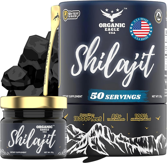 100% Pure Himalayan Organic Shilajit by ORGANIC EAGLE U.S.A | Natural Energy & Immunity Booster | 80+ Trace Minerals & 75%+ Fulvic Acid | Lab Tested | 50 Servings