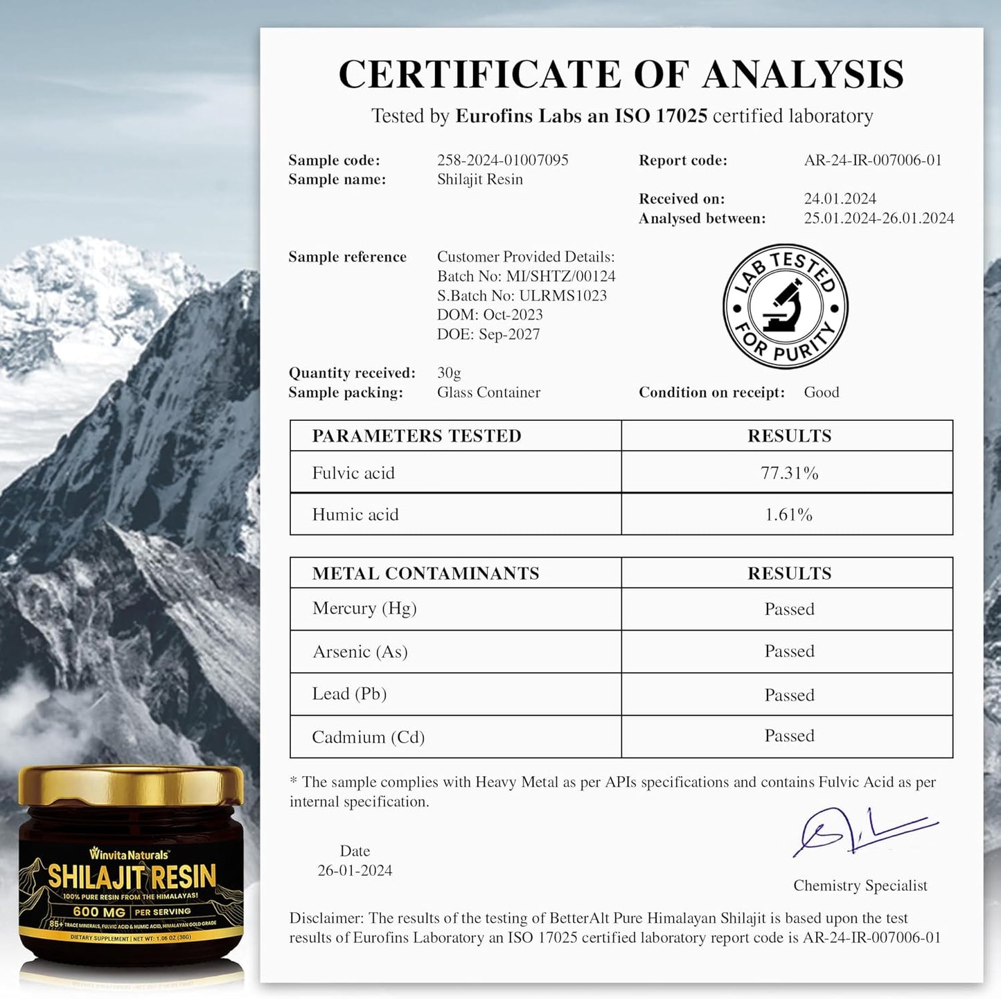 100% Pure Himalayan Organic Shilajit Resin - 600mg Gold Grade Supplement with Fulvic Acid & 85+ Trace Minerals for Energy, Focus, Metabolism & Immune Support - 30g