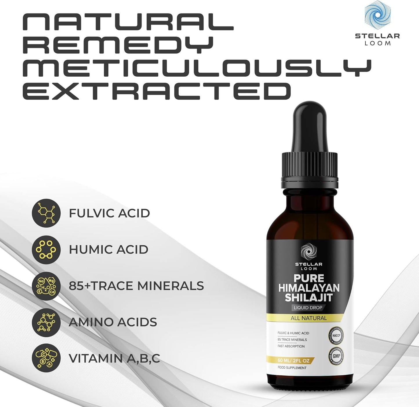 100% Pure Himalayan Shilajit Liquid Drops - 60ml | Natural Supplement with 85+ Trace Minerals | Gold Grade Authentic Potency | 2 Months Supply