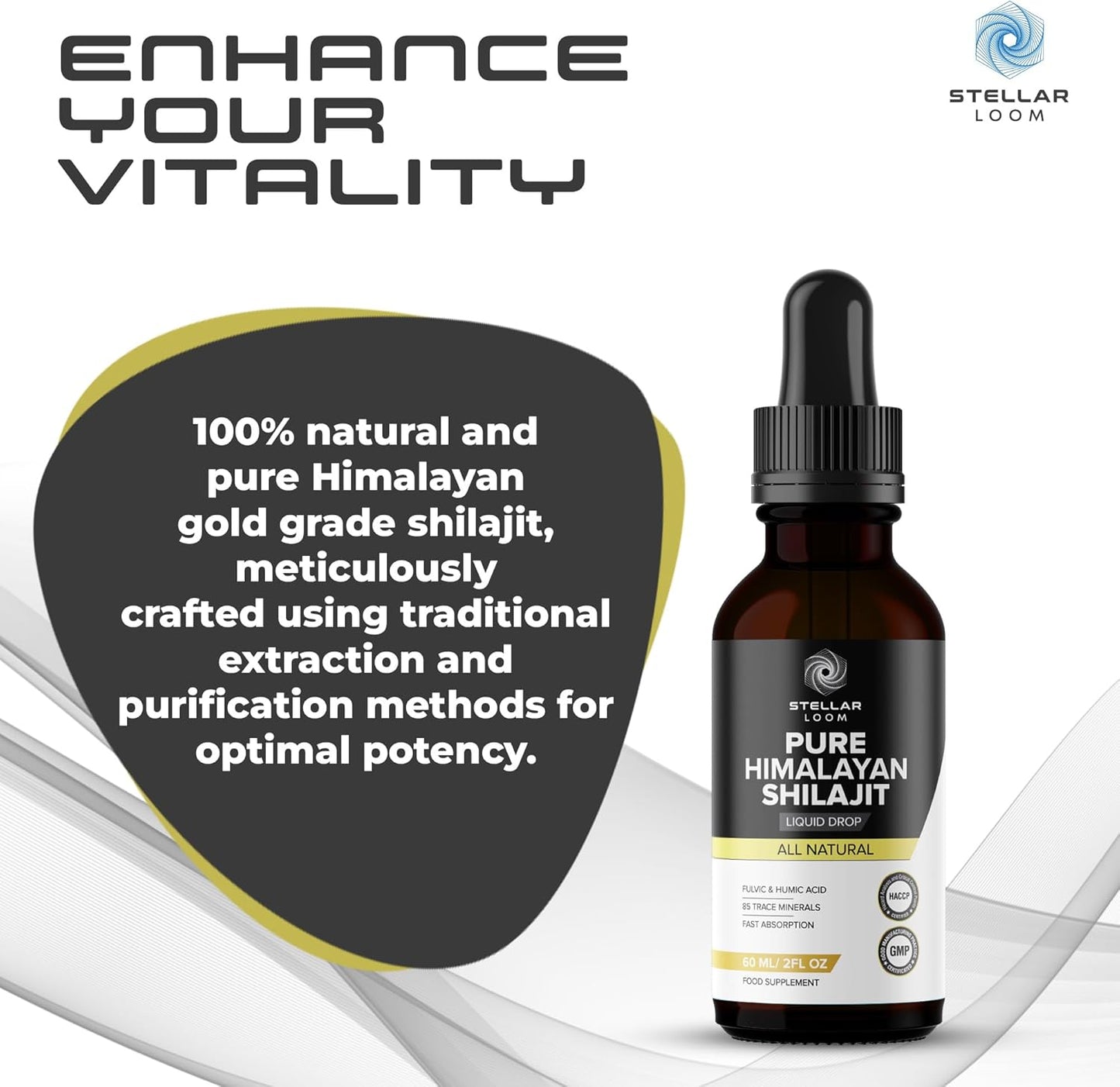 100% Pure Himalayan Shilajit Liquid Drops - 60ml | Natural Supplement with 85+ Trace Minerals | Gold Grade Authentic Potency | 2 Months Supply