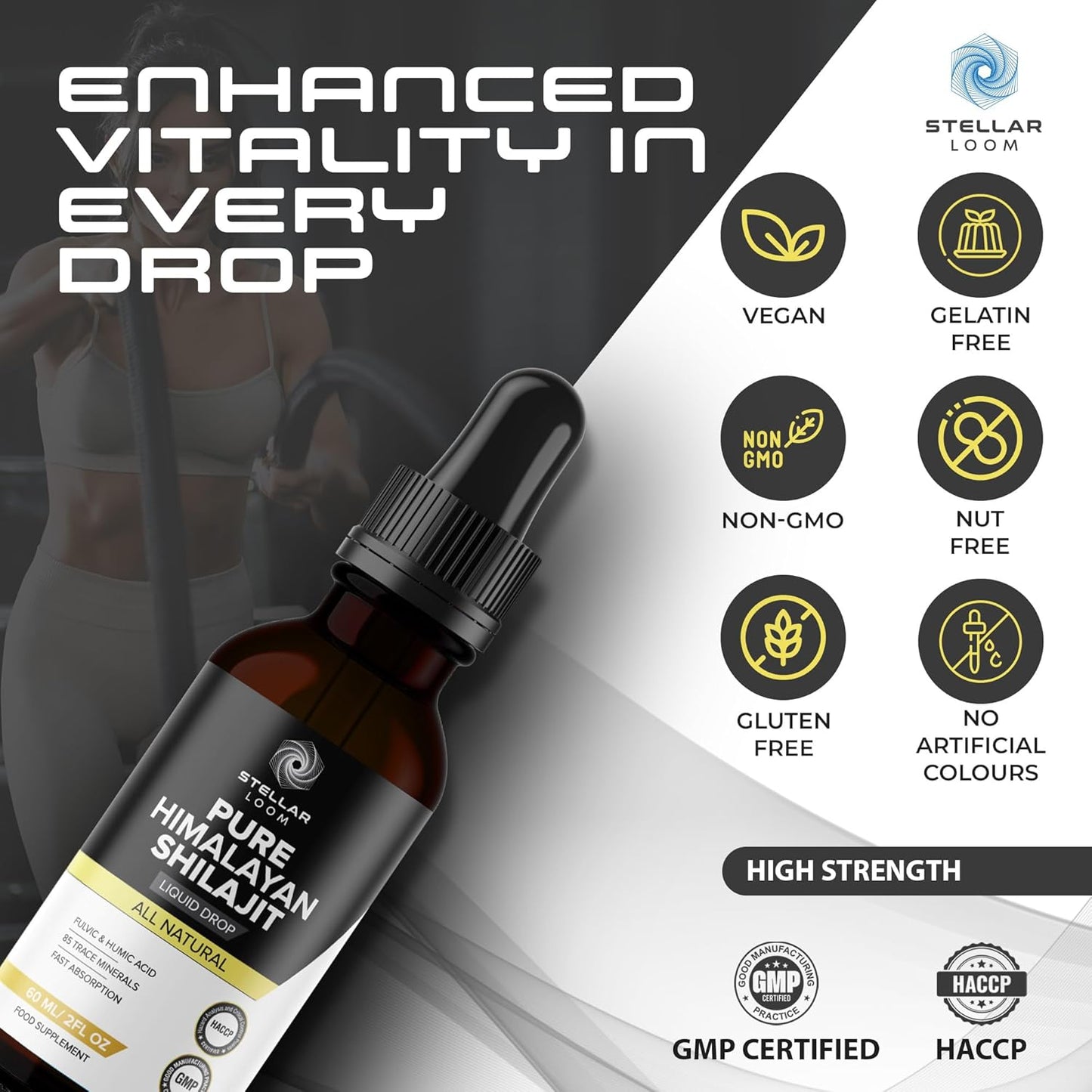 100% Pure Himalayan Shilajit Liquid Drops - 60ml | Natural Supplement with 85+ Trace Minerals | Gold Grade Authentic Potency | 2 Months Supply
