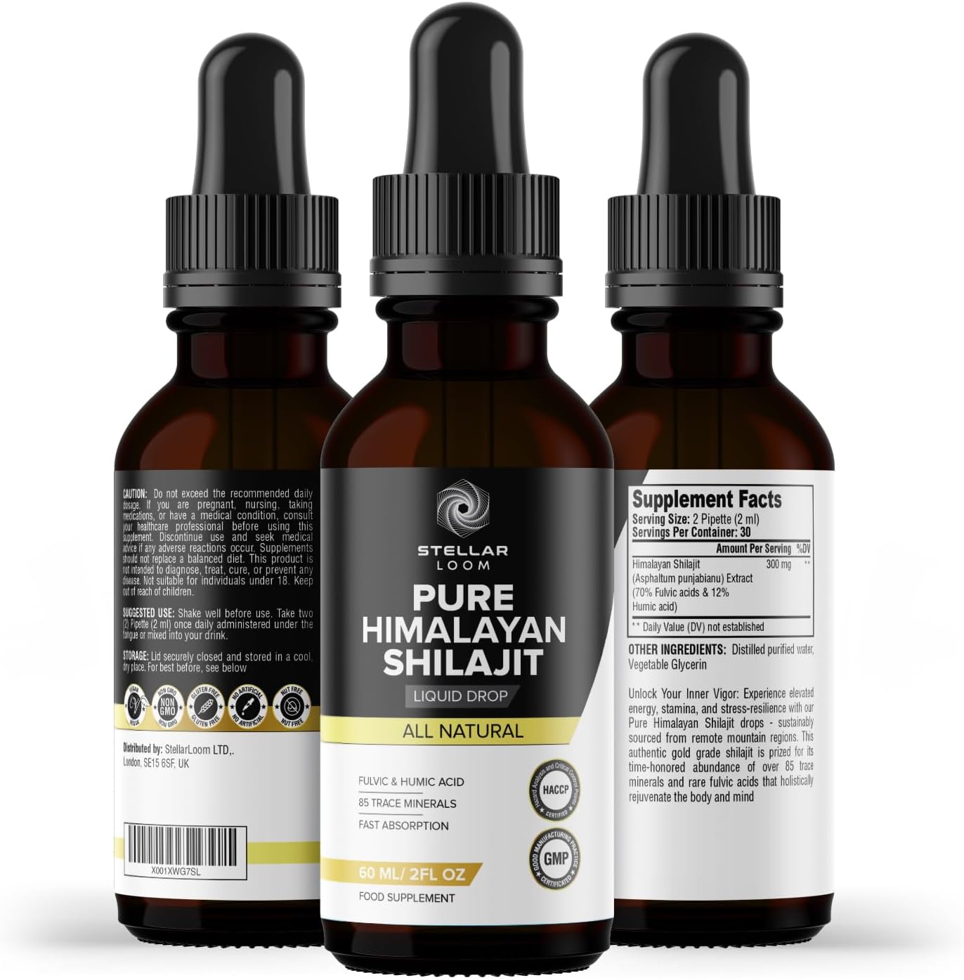 100% Pure Himalayan Shilajit Liquid Drops - 60ml | Natural Supplement with 85+ Trace Minerals | Gold Grade Authentic Potency | 2 Months Supply