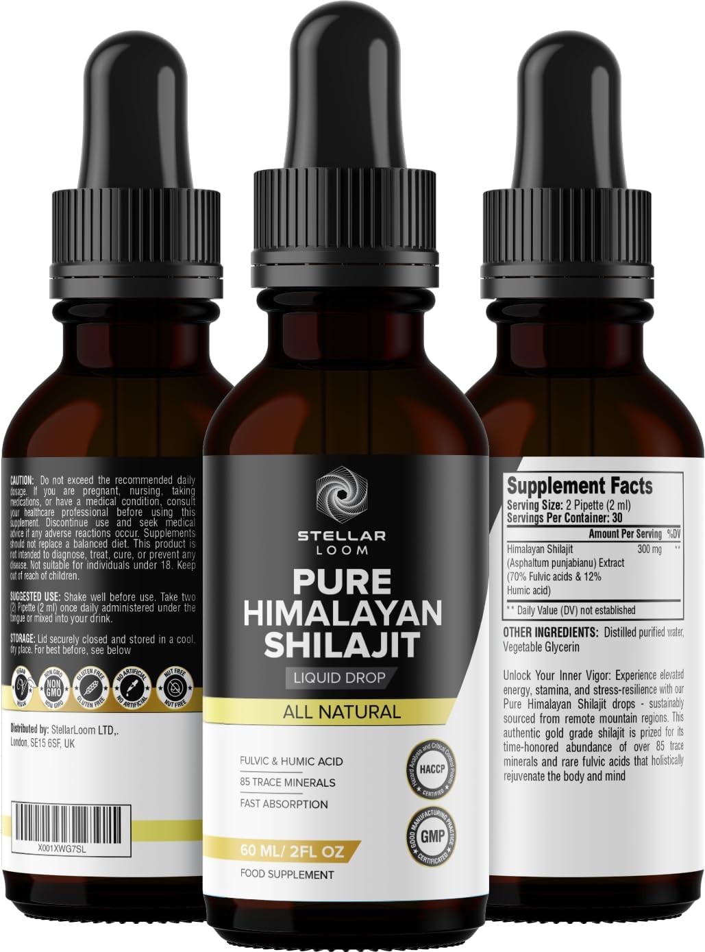 100% Pure Himalayan Shilajit Liquid Drops - 60ml | Natural Supplement with 85+ Trace Minerals | Gold Grade Authentic Potency | 2 Months Supply