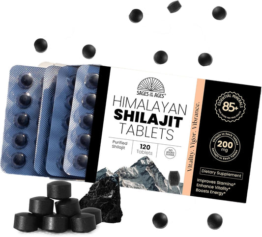 100% Pure Himalayan Shilajit Tablets with Fulvic Acid & 85+ Trace Minerals for Energy Boost - 120 Tablets for Women & Men