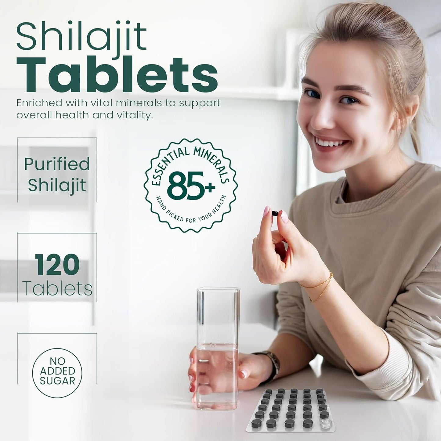 100% Pure Himalayan Shilajit Tablets with Fulvic Acid & 85+ Trace Minerals for Energy Boost - 120 Tablets for Women & Men