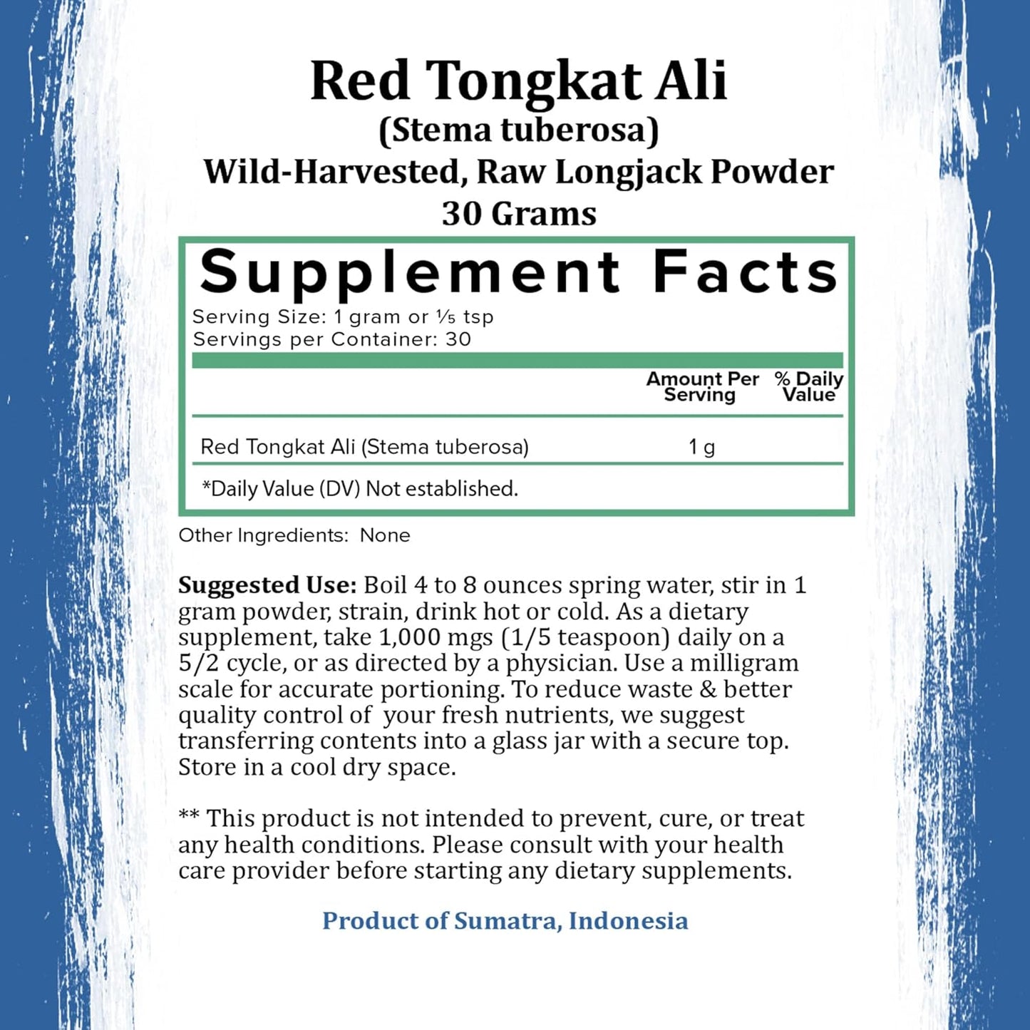 100% Pure Indonesian Red Tongkat Ali Powder - Organic Herbal Supplement for Energy, Stamina, and Vitality - Longjack Extract - No Fillers - 50g