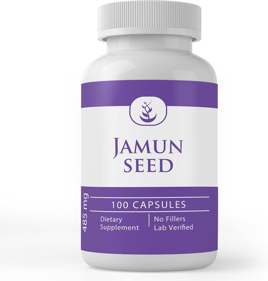 100% Pure Jamun Seed Capsules (100 Capsules) - Lab Verified, No Additives or Fillers