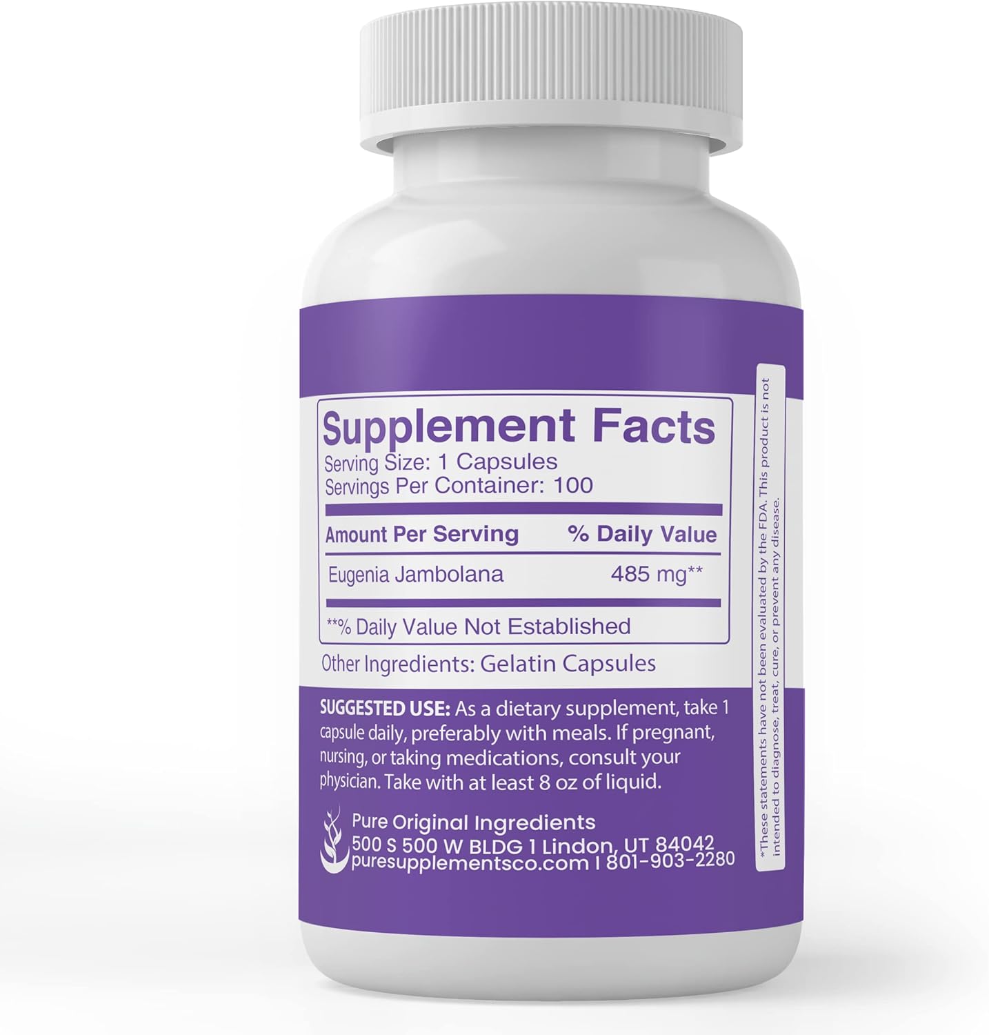 100% Pure Jamun Seed Capsules (100 Capsules) - Lab Verified, No Additives or Fillers