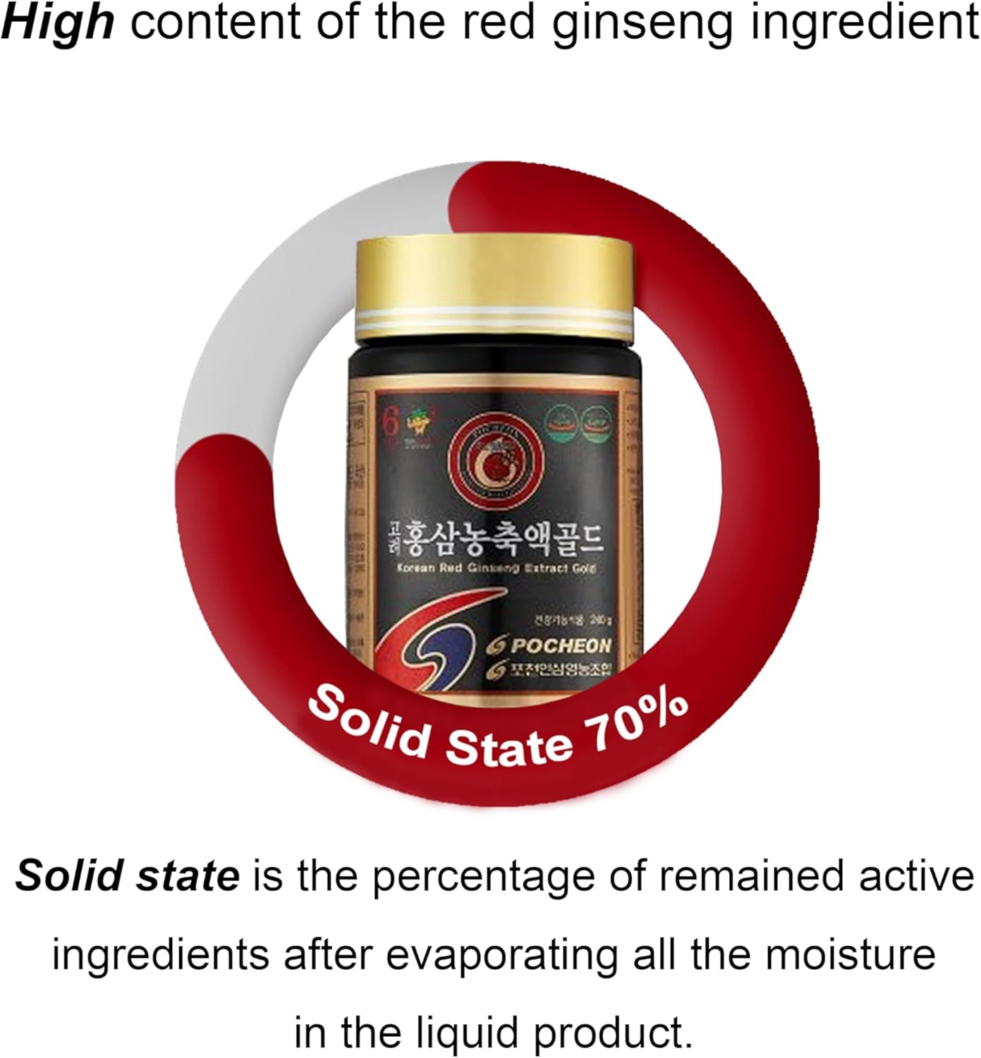 100% Pure Korean Red Ginseng Extract Gold - 240g (8.5oz) - Top Quality Ginsenoside & Saponin - Natural Immune Support Supplement from 6-Year-Old Panax Ginseng Roots