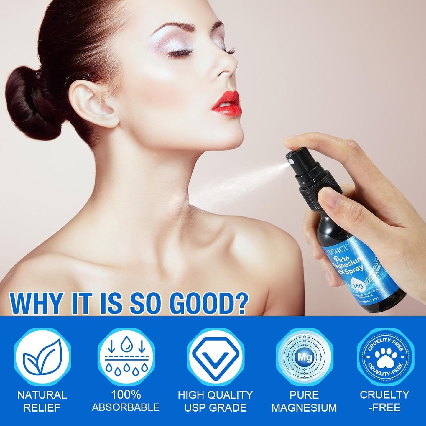 100% Pure Magnesium Oil Spray for Feet - 2 Fl.Oz, Natural Deodorant & Easy to Absorb - Topical Magnesium Body Spray
