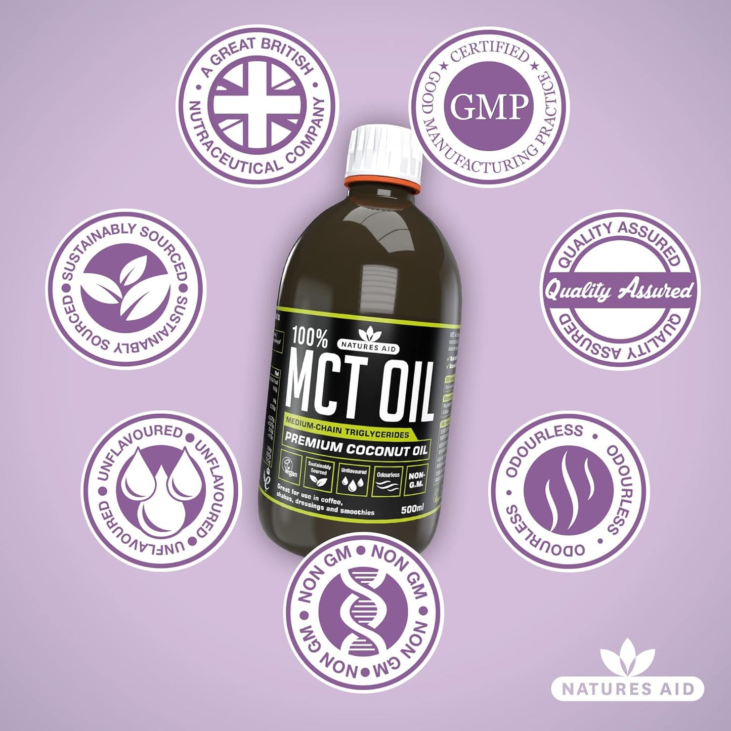 100% Pure MCT Oil - 500 mL by Natures Aid