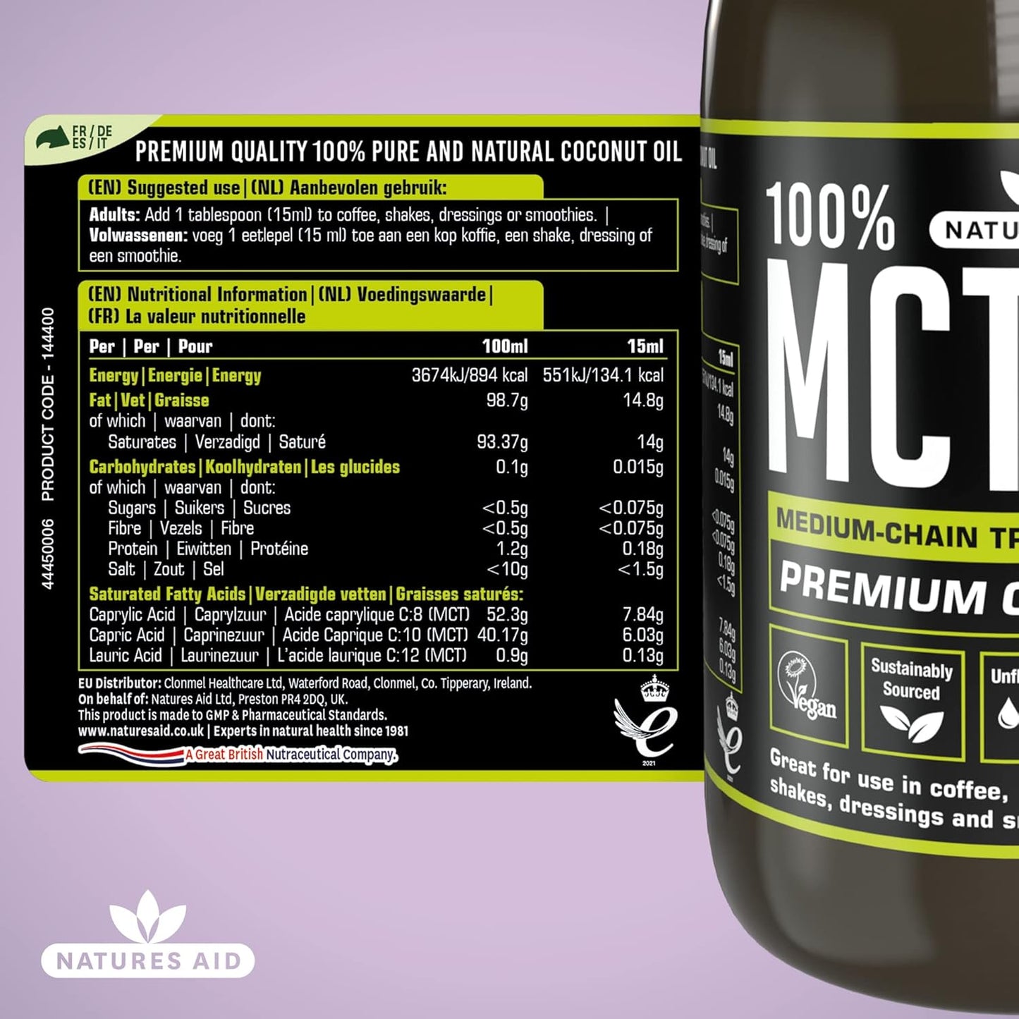 100% Pure MCT Oil - 500 mL by Natures Aid
