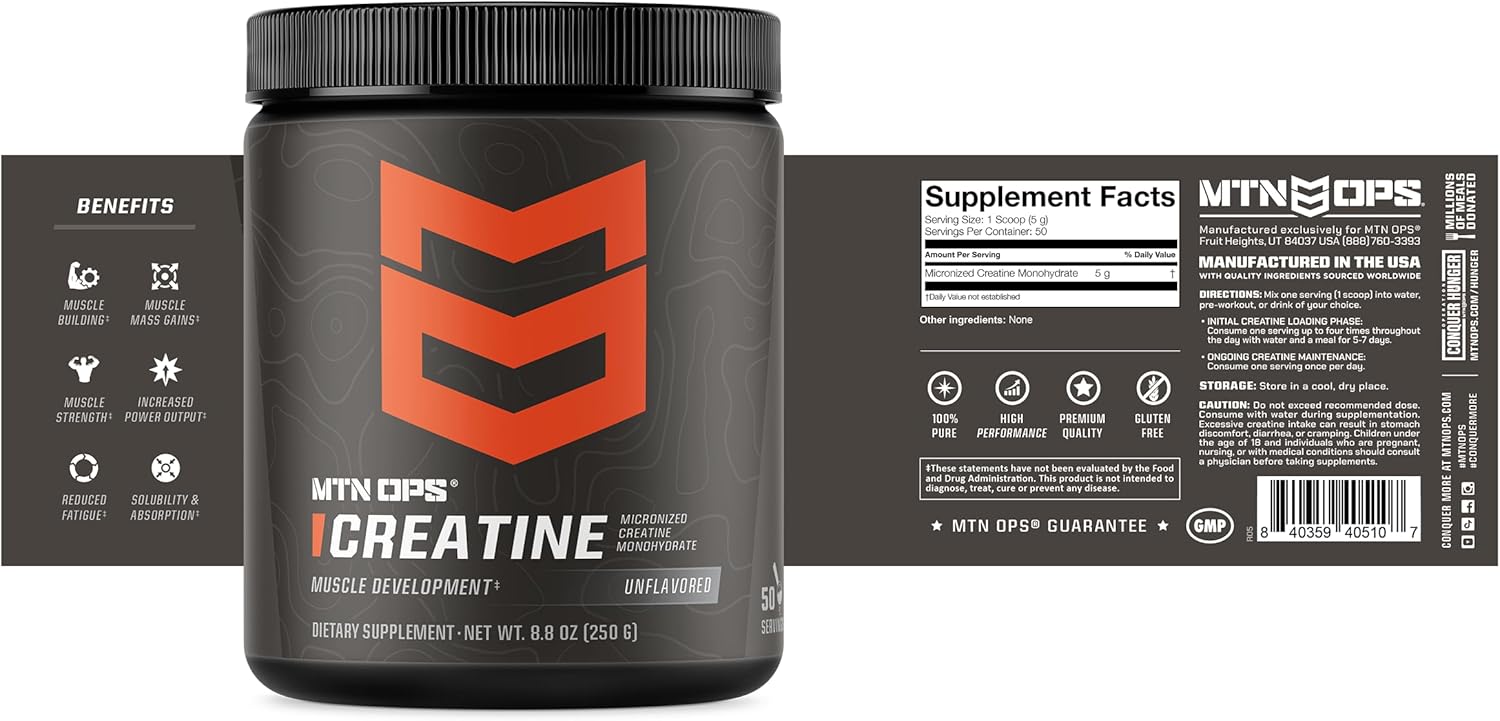 100% Pure Micronized Creatine Monohydrate Powder - Unflavored, 50 Servings for Muscle Mass, Strength & Power