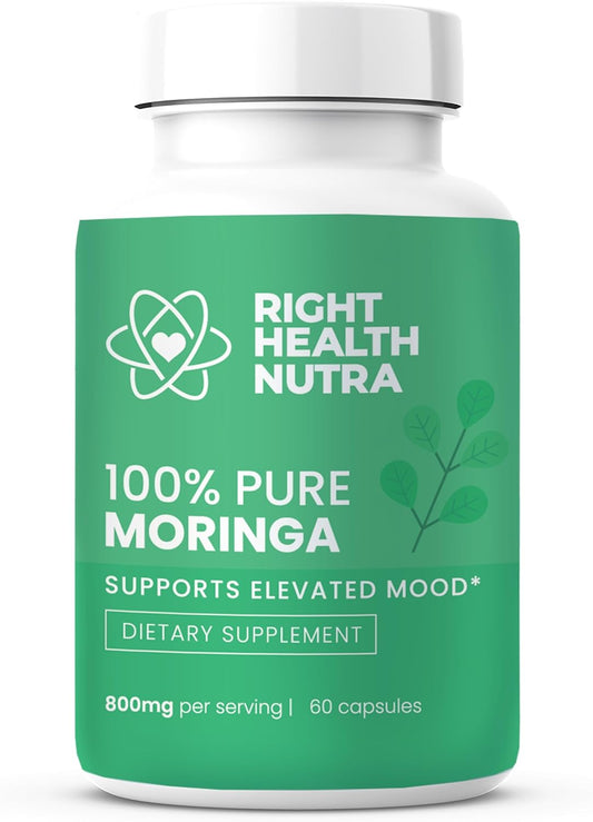 100% Pure Moringa 800mg Capsules - Dietary Supplement for Mood, Concentration, Memory - Vitamins, Minerals, Nutrients included