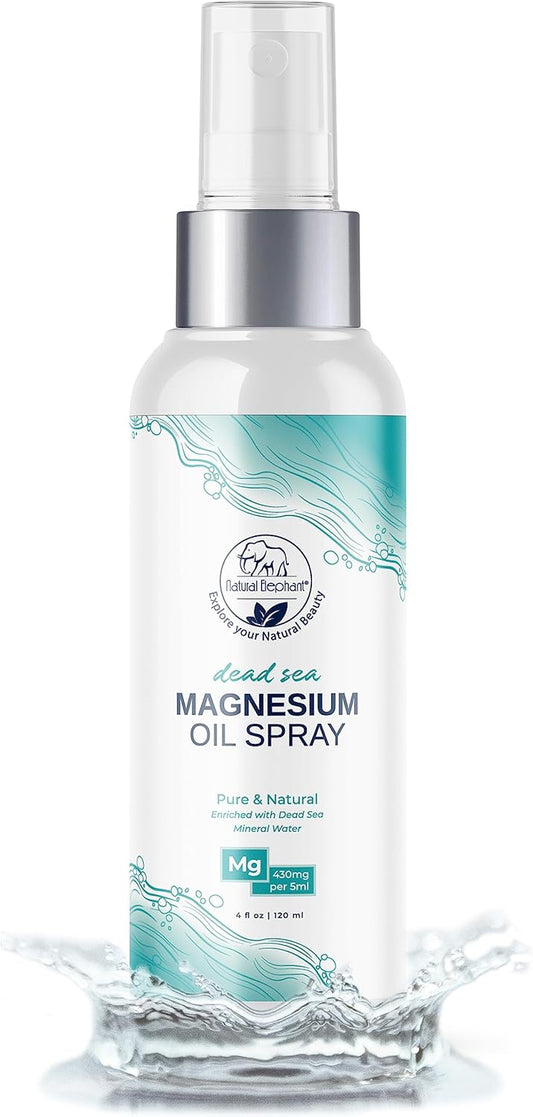 100% Pure Natural Elephant Dead Sea Magnesium Oil Spray | 4 fl oz (120ml) | Promotes Relaxation and Well-Being | Topical Use