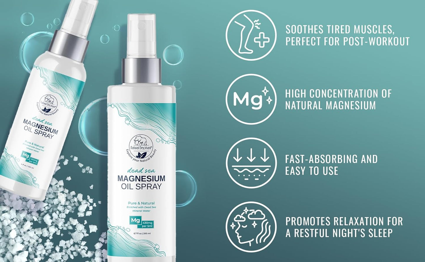 100% Pure Natural Elephant Dead Sea Magnesium Oil Spray | 4 fl oz (120ml) | Promotes Relaxation and Well-Being | Topical Use