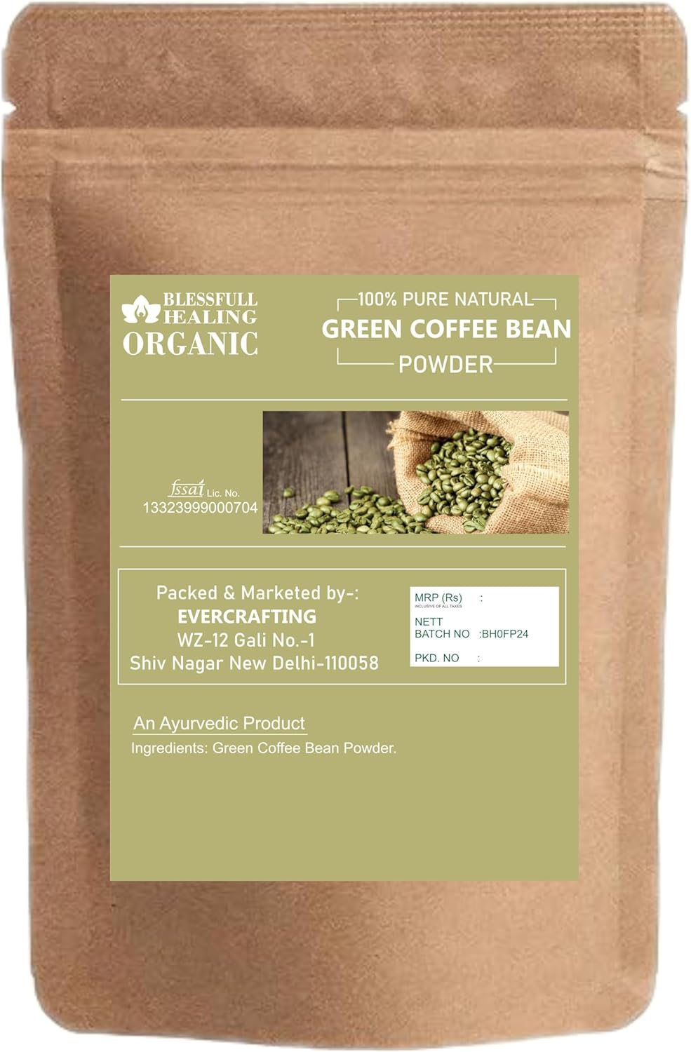100% Pure Organic Green Coffee Bean Powder for Healing - 100g / 3.52 oz