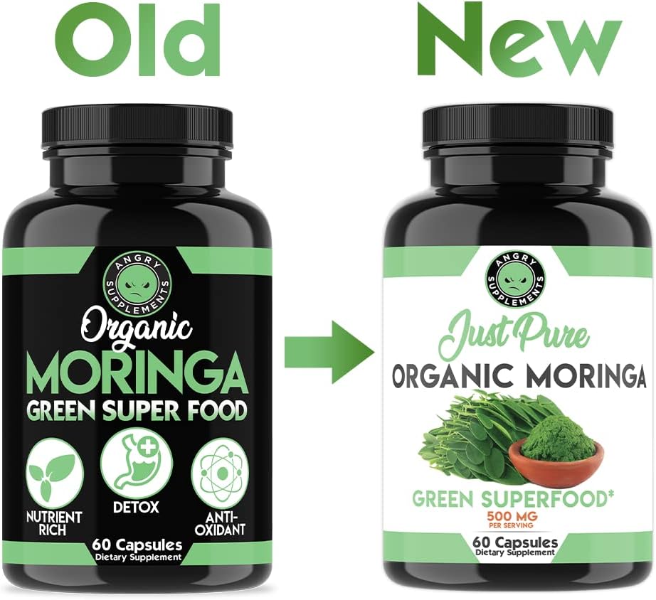 100% Pure Organic Moringa Leaf Powder Supplement for Body Detox and Digestive Health - Angry Supplements (1 Bottle)