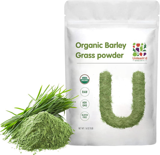 100% Pure & Organic UNLEASH'D Barley Grass Powder - 1 Pound Superfood Greens with Vitamins, Minerals, Fibers, Antioxidants