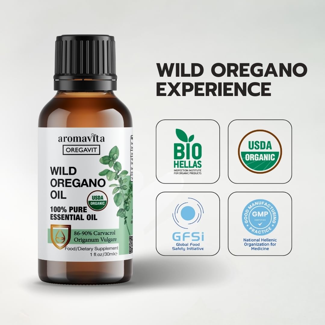 100% Pure Organic Wild Oregano Oil with 86-90% Carvacrol for Immune Support - Vegan, Non GMO, Gluten Free - 1fl.oz