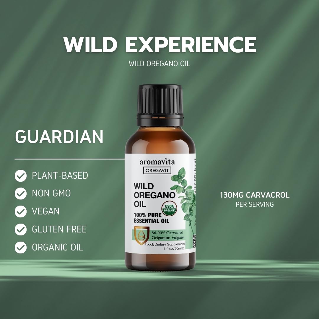 100% Pure Organic Wild Oregano Oil with 86-90% Carvacrol for Immune Support - Vegan, Non GMO, Gluten Free - 1fl.oz