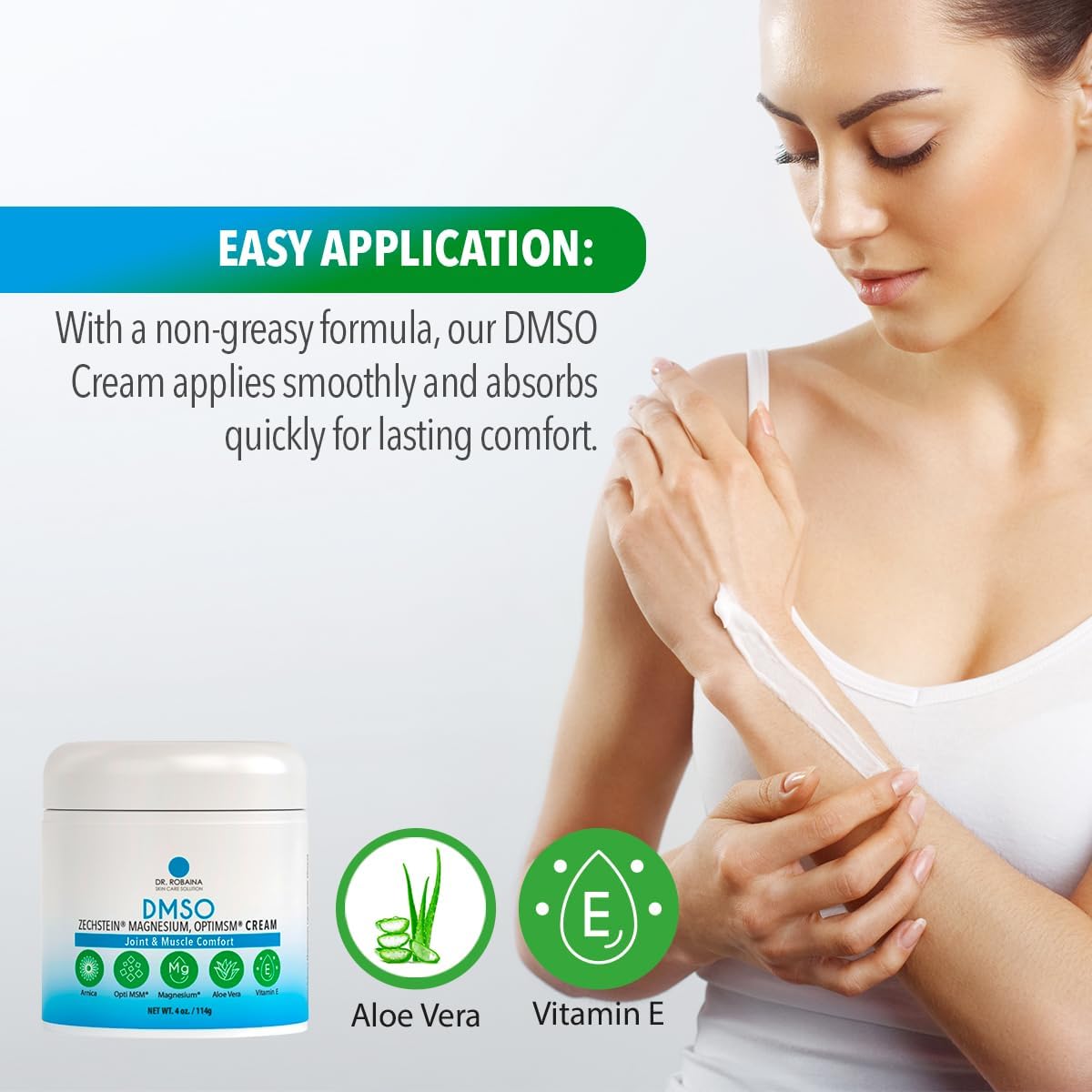 100% Pure Pharmaceutical Grade DMSO Cream with Zechstein Magnesium, Arnica, Aloe Vera, and Vitamin E for Muscle & Joint Relief - 4 oz - Made in USA