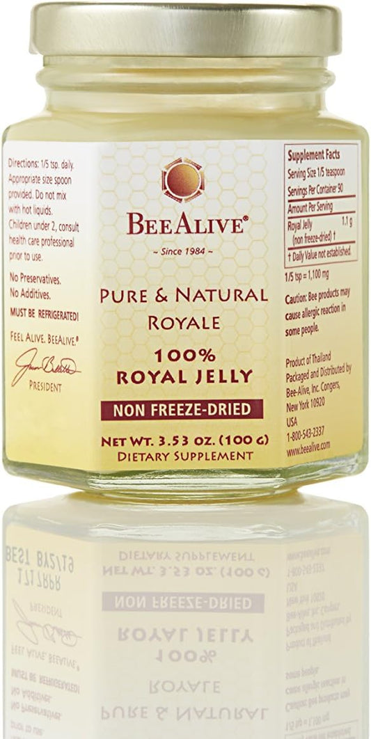 100% Pure Raw Royal Jelly Supplement - BeeAlive Queen's Royale - Natural Queen Bee Superfood for Immune Support and Energy Boost