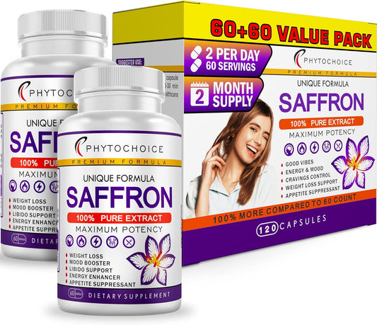 100% Pure Saffron Extract Capsules for Energy, Mood & Vision Support - Heart Health Supplement - 120 Capsules - Made in USA