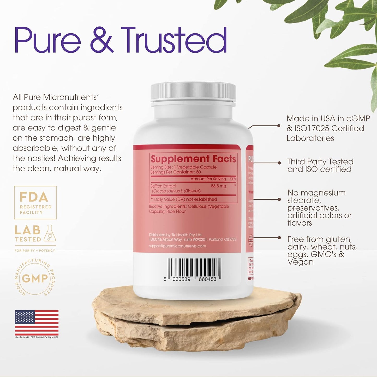 100% Pure Saffron Extract Capsules for Energy, Mood, Eye & Heart Health - Pure Micronutrients Saffron Supplements