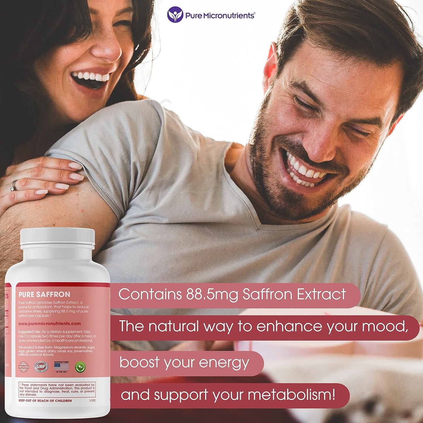 100% Pure Saffron Extract Capsules for Energy, Mood, Eye & Heart Health - Pure Micronutrients Saffron Supplements