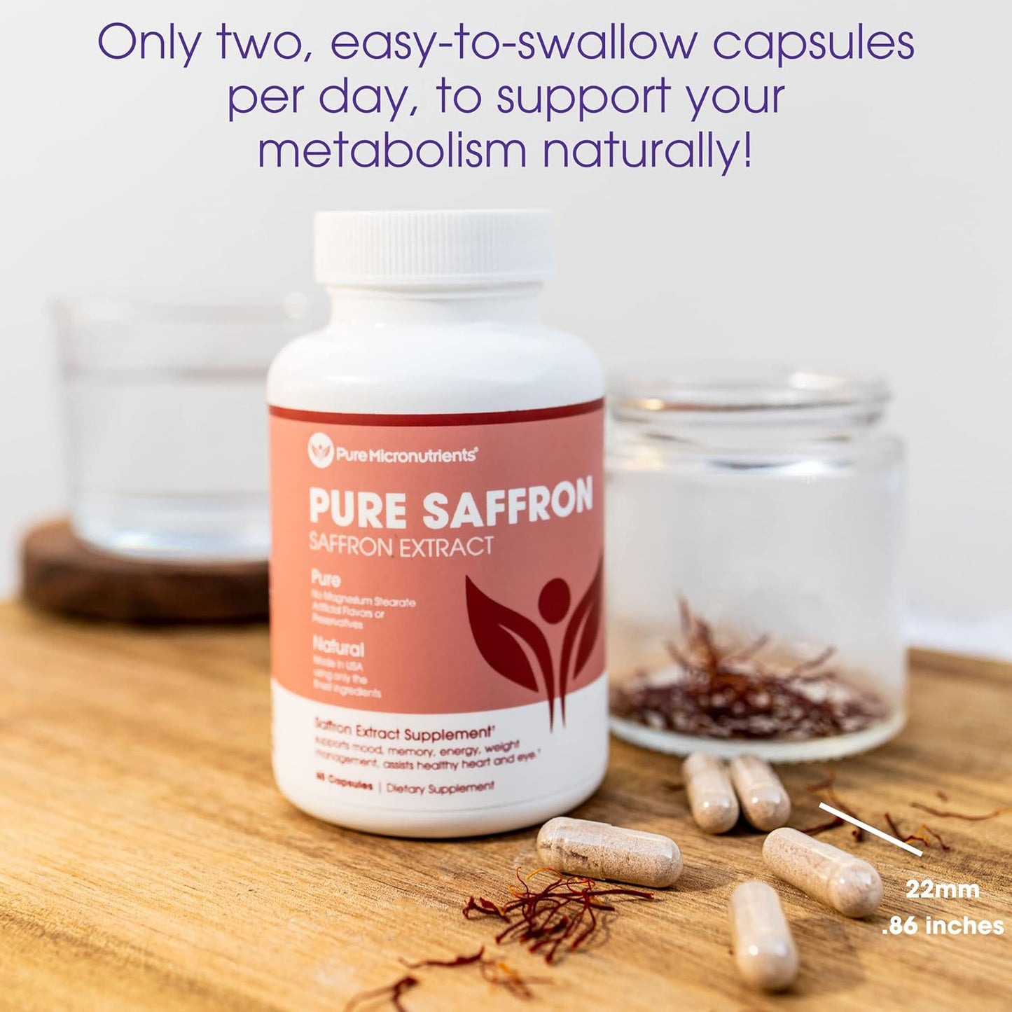 100% Pure Saffron Extract Capsules for Energy, Mood, Eye & Heart Health - Pure Micronutrients Saffron Supplements