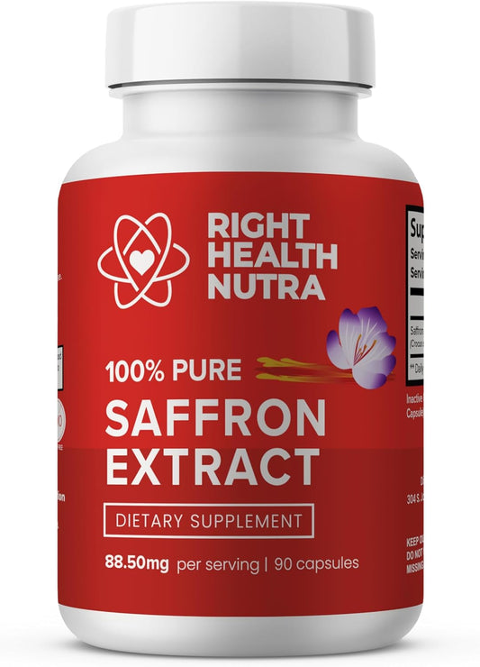 100% Pure Saffron Extract Capsules for Mood, Focus, Digestion, and Eye Health - Made in USA - 90 Capsules