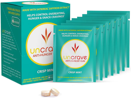 100% Pure Saffron Extract Infused Gum for Craving Control, Mood Improvement, and Vision Health - Crisp Mint Flavor (14 Pieces)