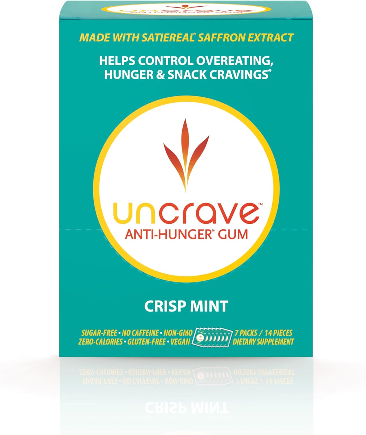 100% Pure Saffron Extract Infused Gum for Craving Control, Mood Improvement, and Vision Health - Crisp Mint Flavor (14 Pieces)