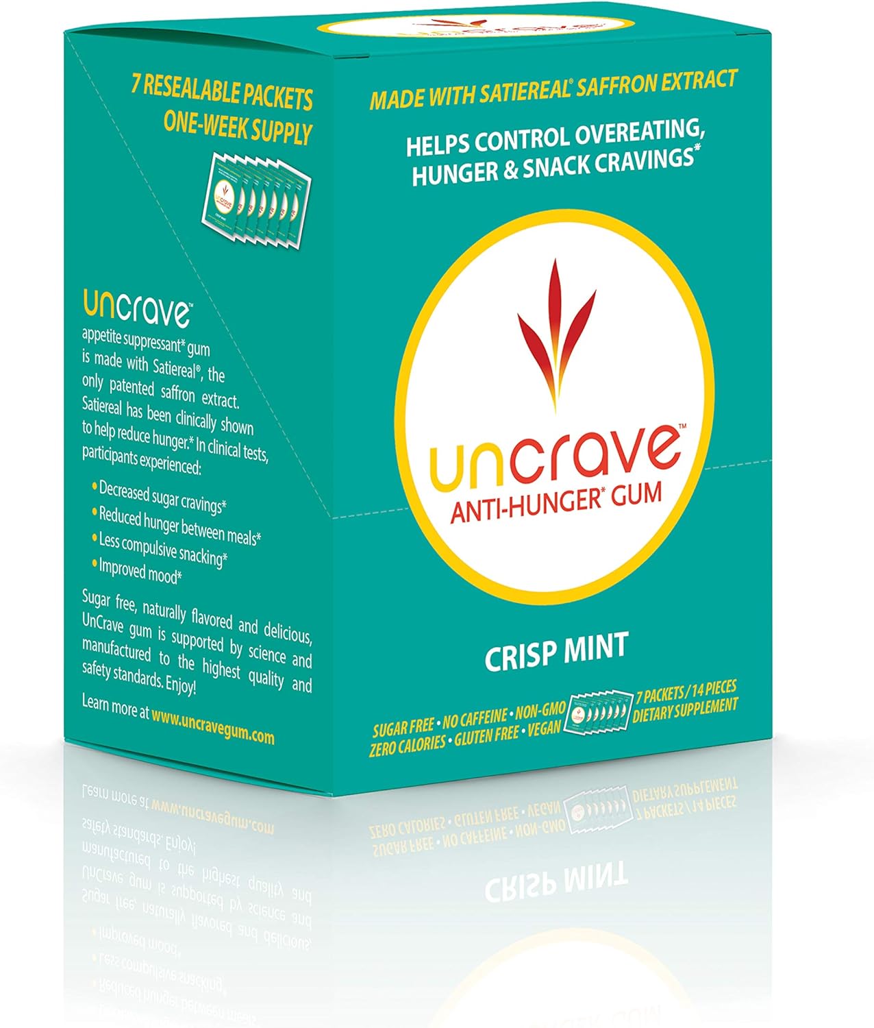 100% Pure Saffron Extract Infused Gum for Craving Control, Mood Improvement, and Vision Health - Crisp Mint Flavor (14 Pieces)