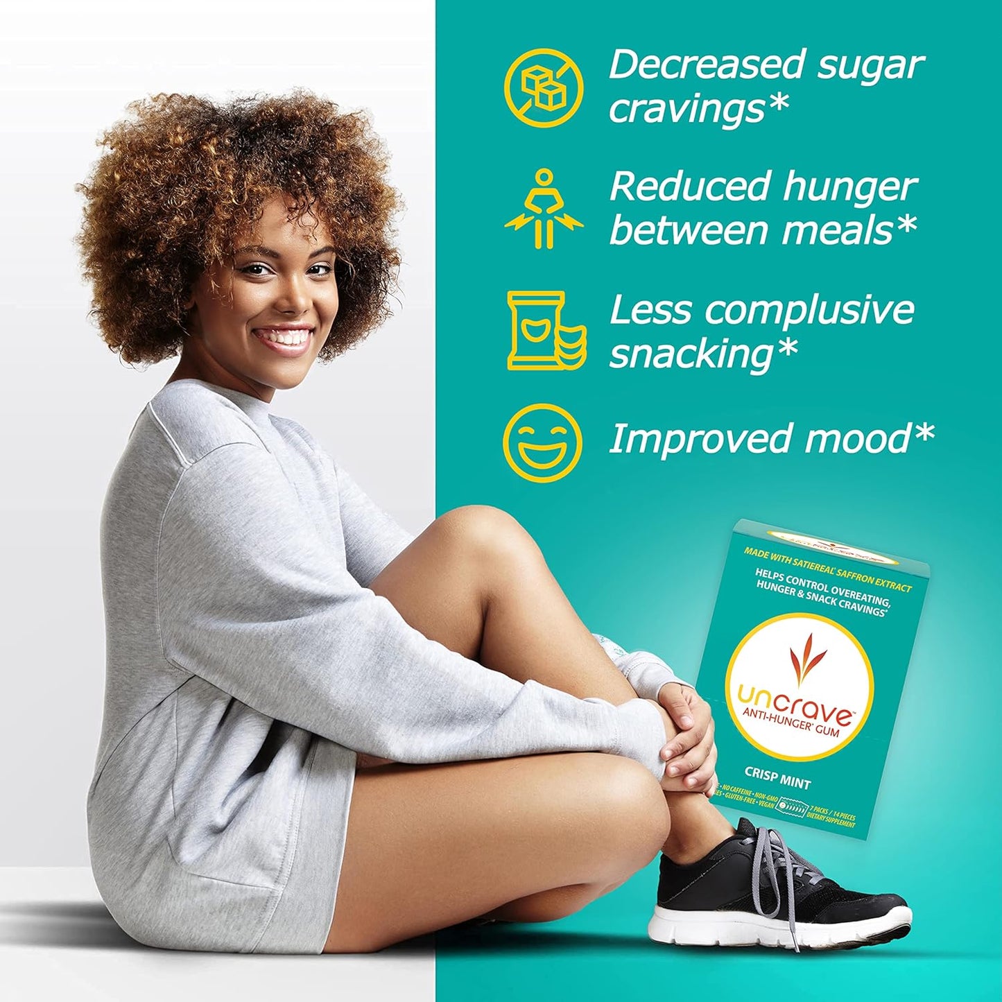 100% Pure Saffron Extract Infused Gum for Craving Control, Mood Improvement, and Vision Health - Crisp Mint Flavor (14 Pieces)