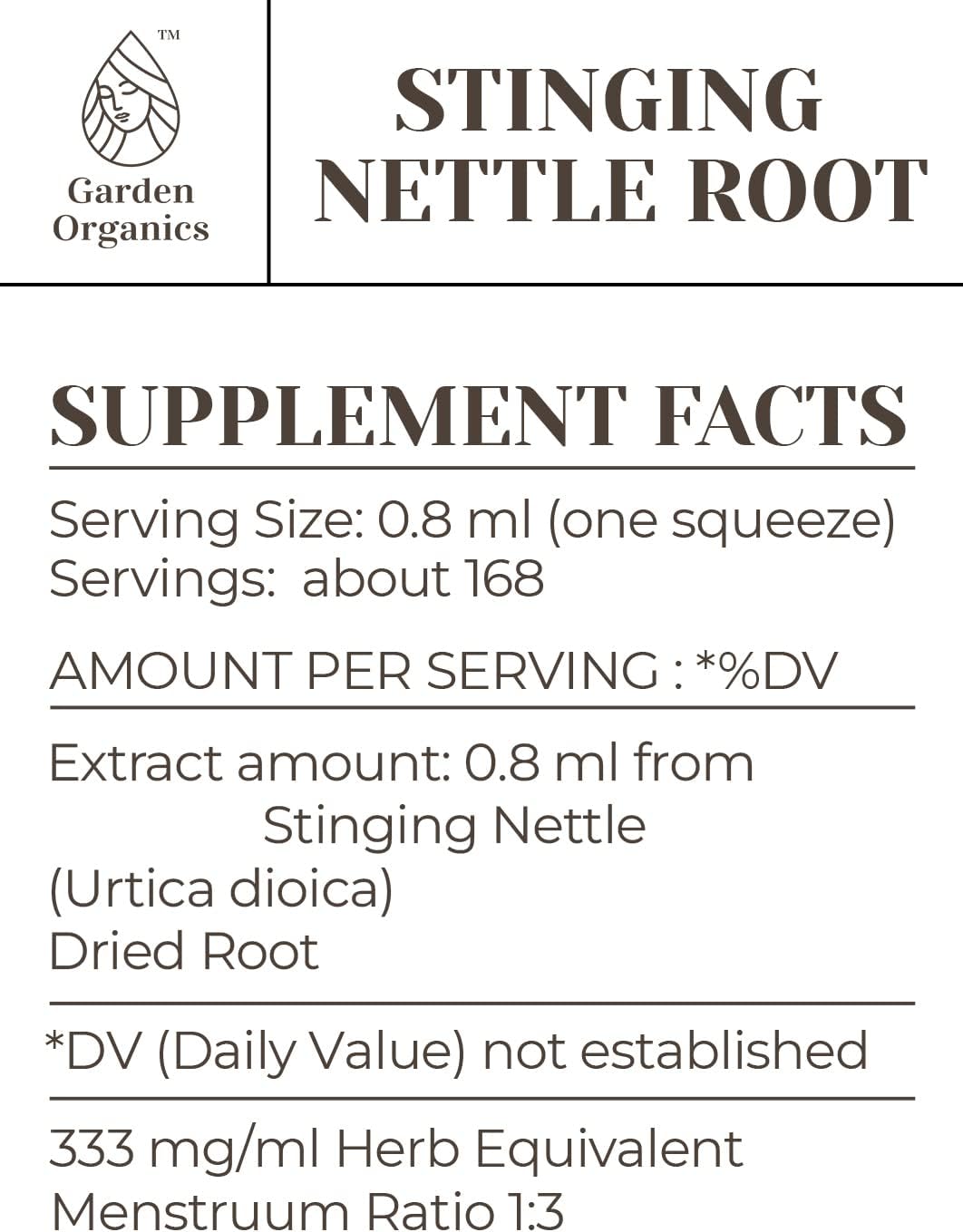 100% Pure Stinging Nettle Root Tincture Extract - Alcohol-Free Immune System Booster - 4 fl oz Liquid Drops - Organic Garden Organics