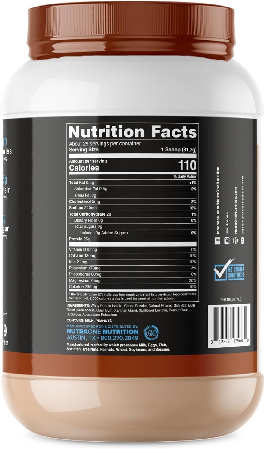 100% Pure Whey Isolate Protein Powder - NutraOne IsolateOne (Chocolate Peanut Butter, 29 Servings)