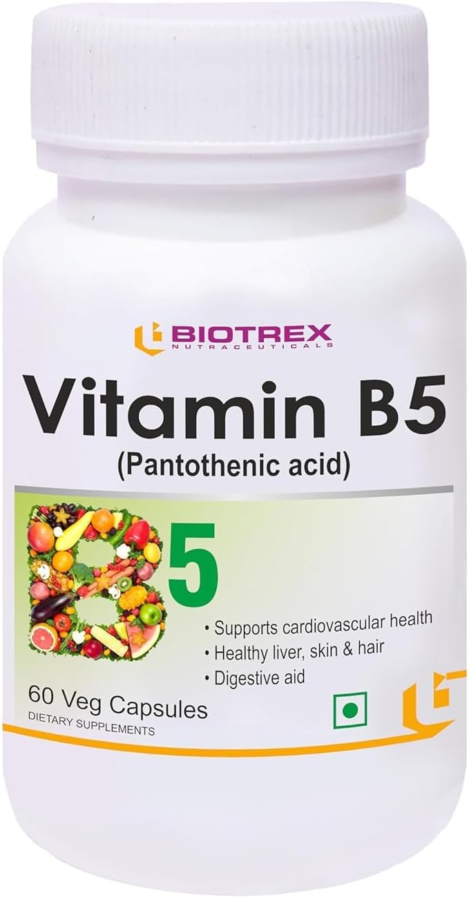 100% RDA Approved Vitamin B5 Supplement for Energy & Metabolism - 60 Veg Capsules