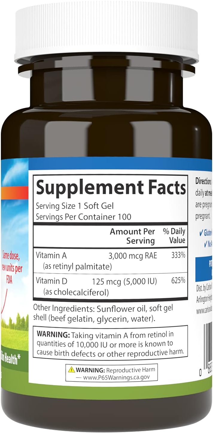 100 Soft Gels of Carlson Vitamin A & D - Essential Vitamin Supplement
