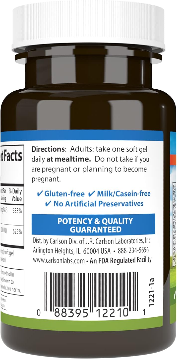 100 Soft Gels of Carlson Vitamin A & D - Essential Vitamin Supplement