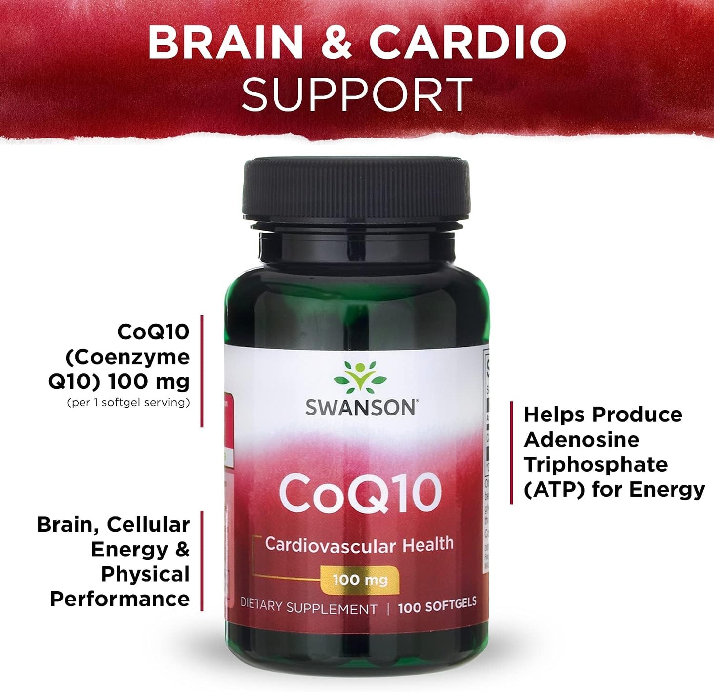 100 Softgels of Swanson CoQ10 Supplement for Energy and Antioxidant Support (100mg Each)