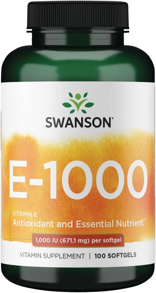 100 Softgels of Swanson Natural Vitamin E Supplement with Essential D-Alpha Tocopherols for Cardiovascular Health (1000 IU)